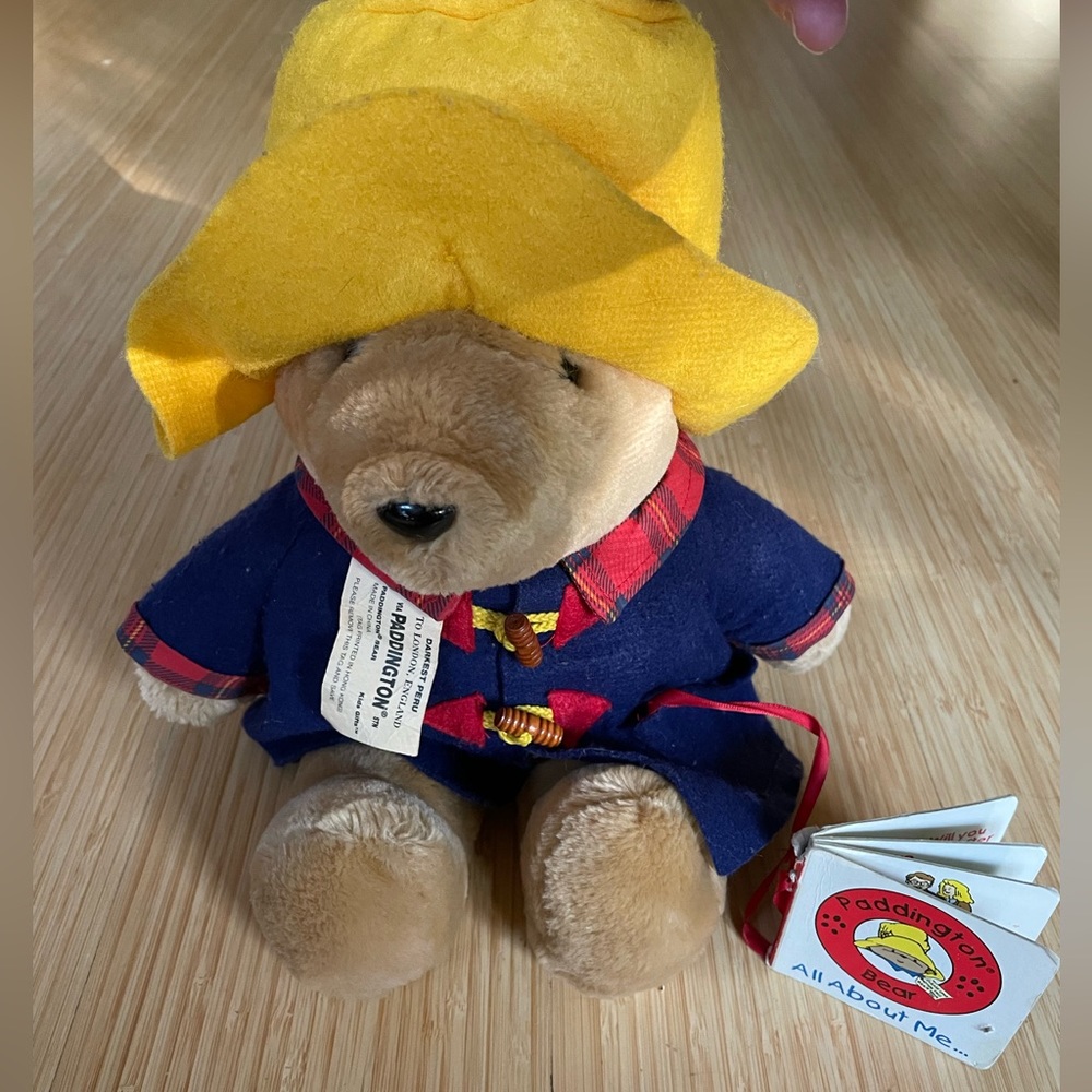 Talking Paddington Bear with Yellow Hat and attached All About Me Board Book